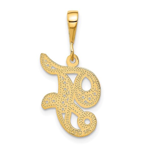 14k Yellow Gold, Maci Collection, LG Filigree Script Initial F Pendant - Picture 3 of 6